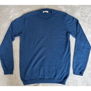 Lello Cotton Wool Knit Crewneck Sweater Mens Large Blue Long Sleeve Pullover